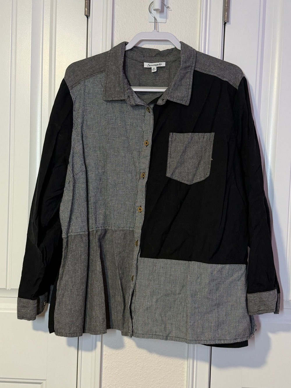 Serengeti Two-Tone Gray and Black Patchwork Button-Down Shirt